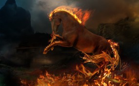 Обои Огненый конь: Огонь, Пламя, Лошадь, Конь, Лошади
