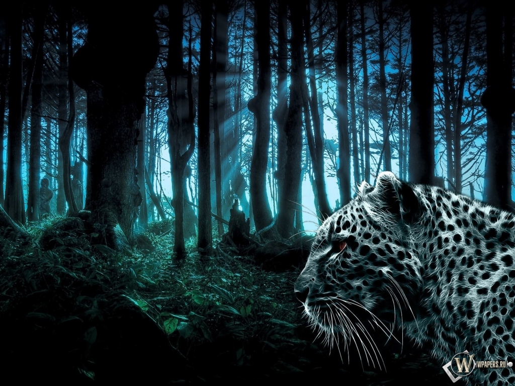 Лес и леопард 1024x768