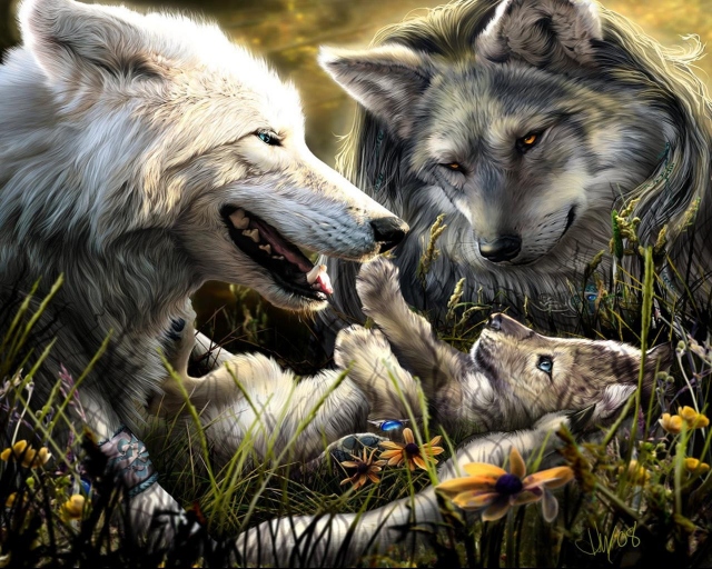 Волки с волчонком