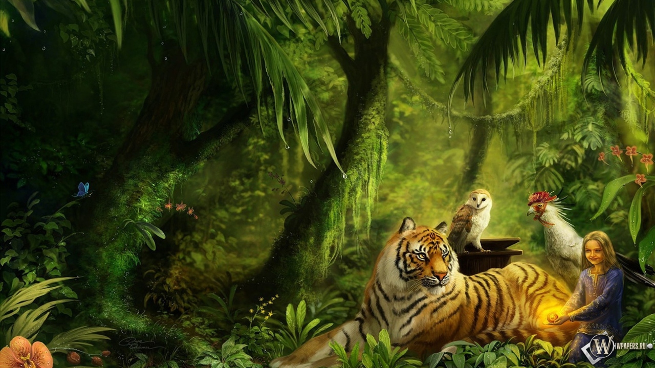 Животные в лесу 1280x720
