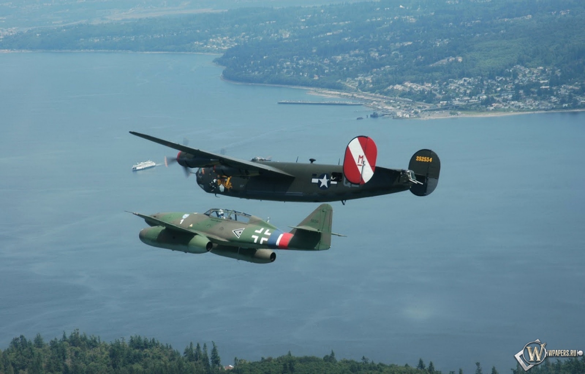 Me-262 and Avro Lancaster 1200x768