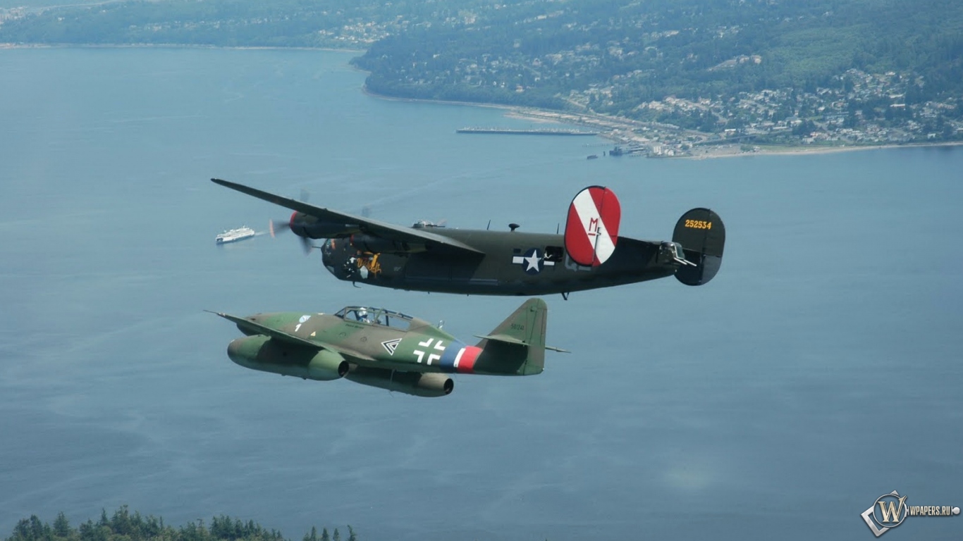 Me-262 and Avro Lancaster 1366x768