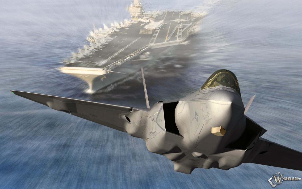 Запуск Lockheed Martin F-35C Lightning II из авианосца 1280x800