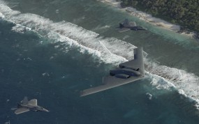 Обои Конвой B-2: F-22, B-2, Pacific Ocean, Истребители