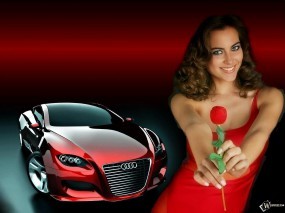 Обои Girl and AUDI: Ауди, Девушка, Цветок, Красный, Audi