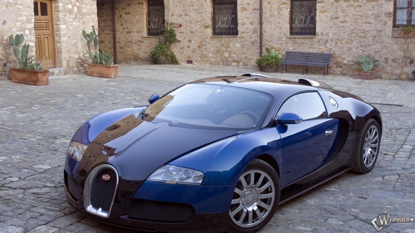 Bugatti Veyron blue car 1366x768