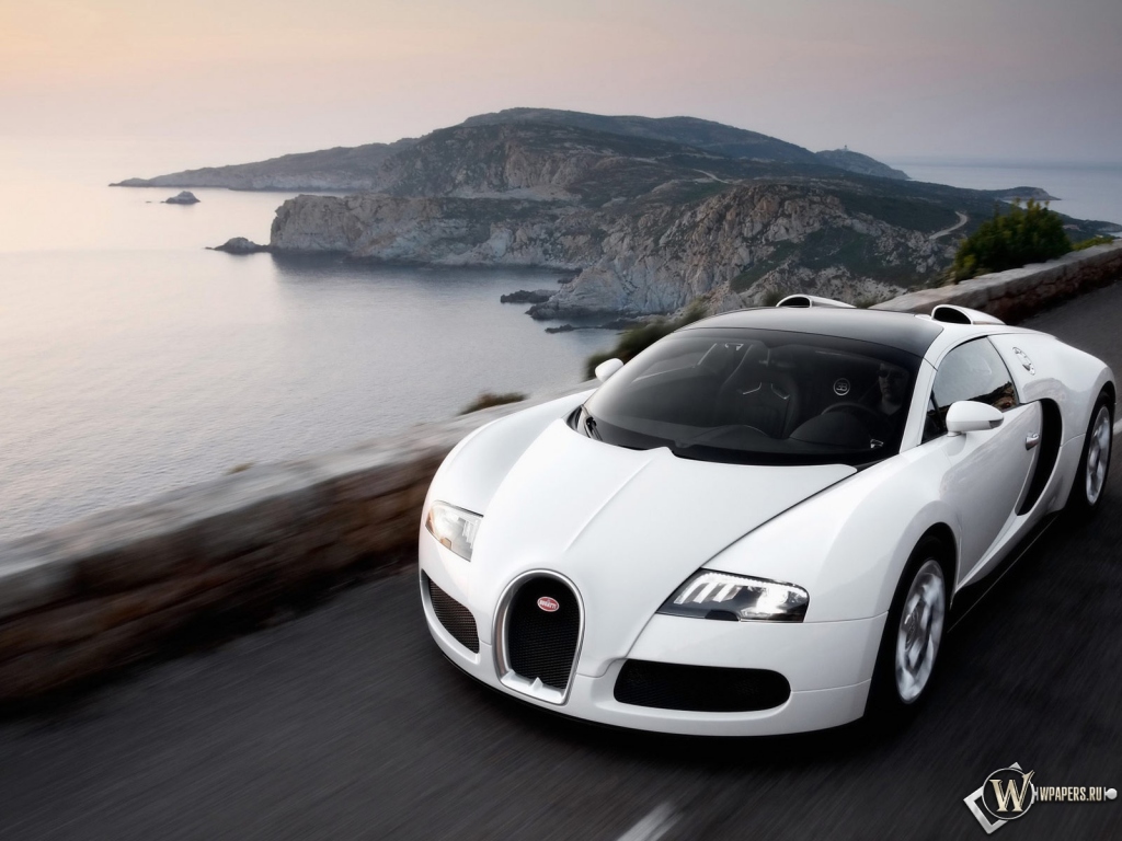 Белый Bugatti Veyron 1024x768