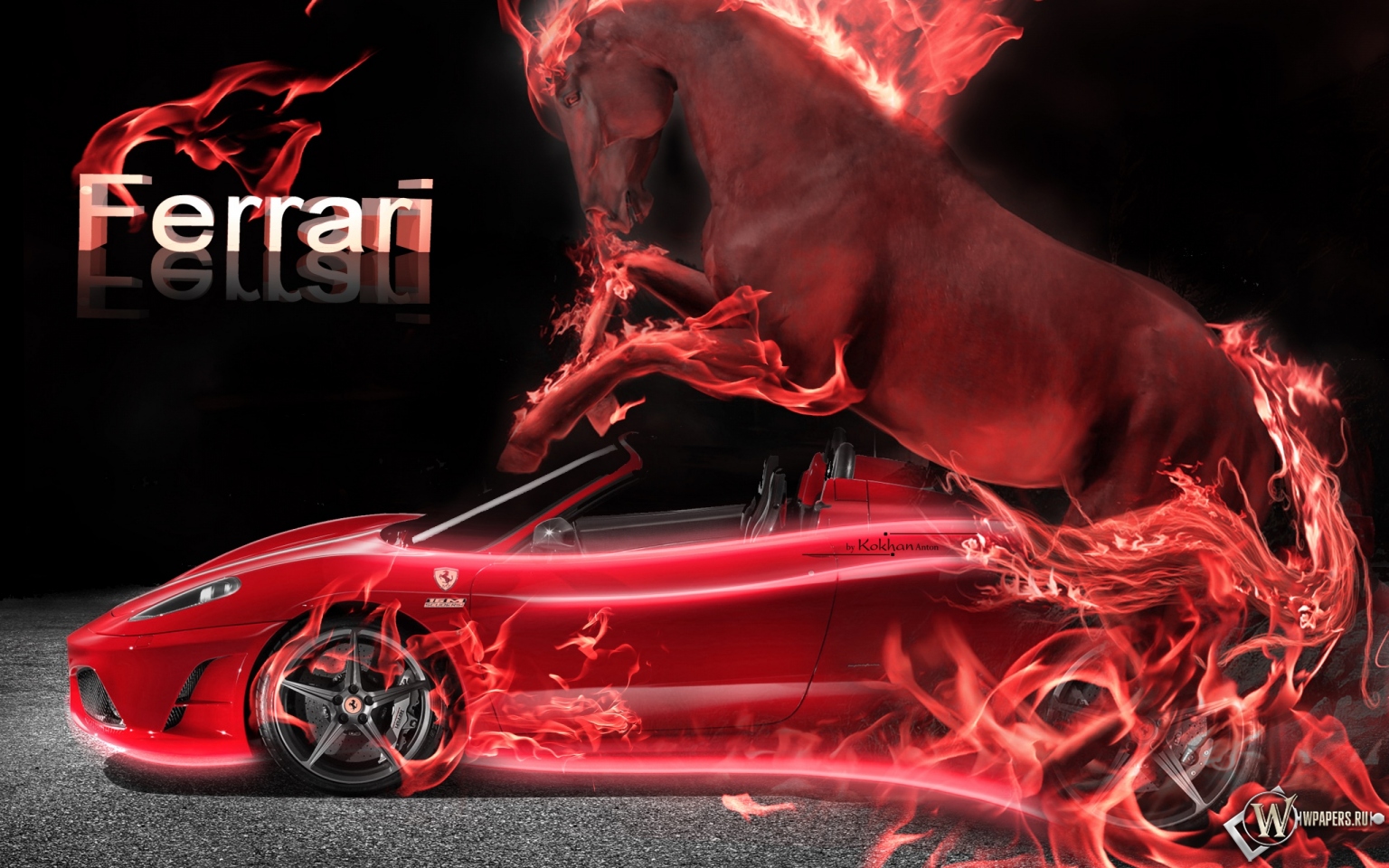 Неоновый Ferrari 1536x960