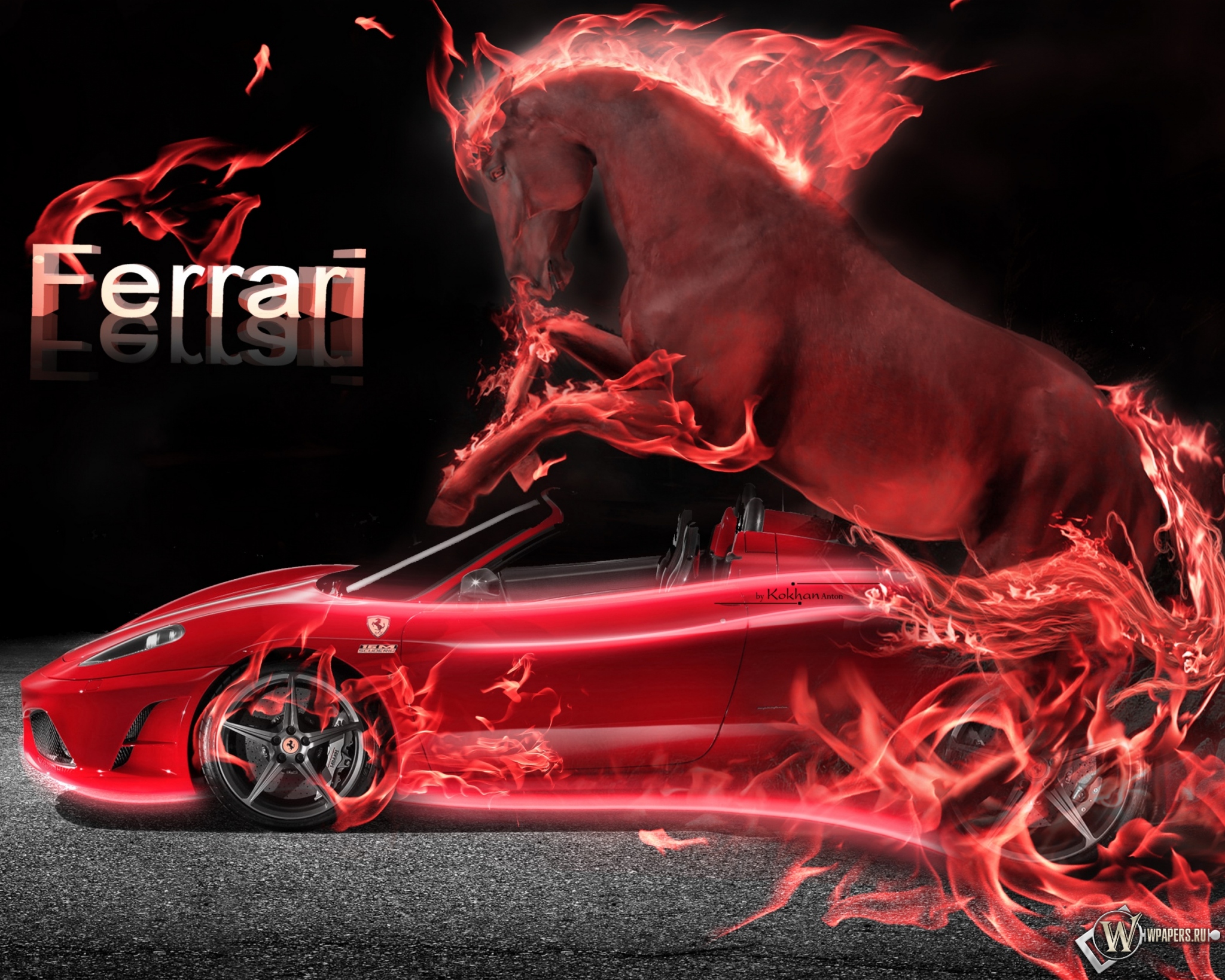 Неоновый Ferrari 2048x1638