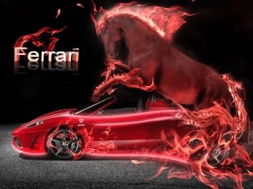 Обои Неоновый Ferrari: Неон, Пламя, Ferrari, Красный, Конь, Тачка, Ferrari
