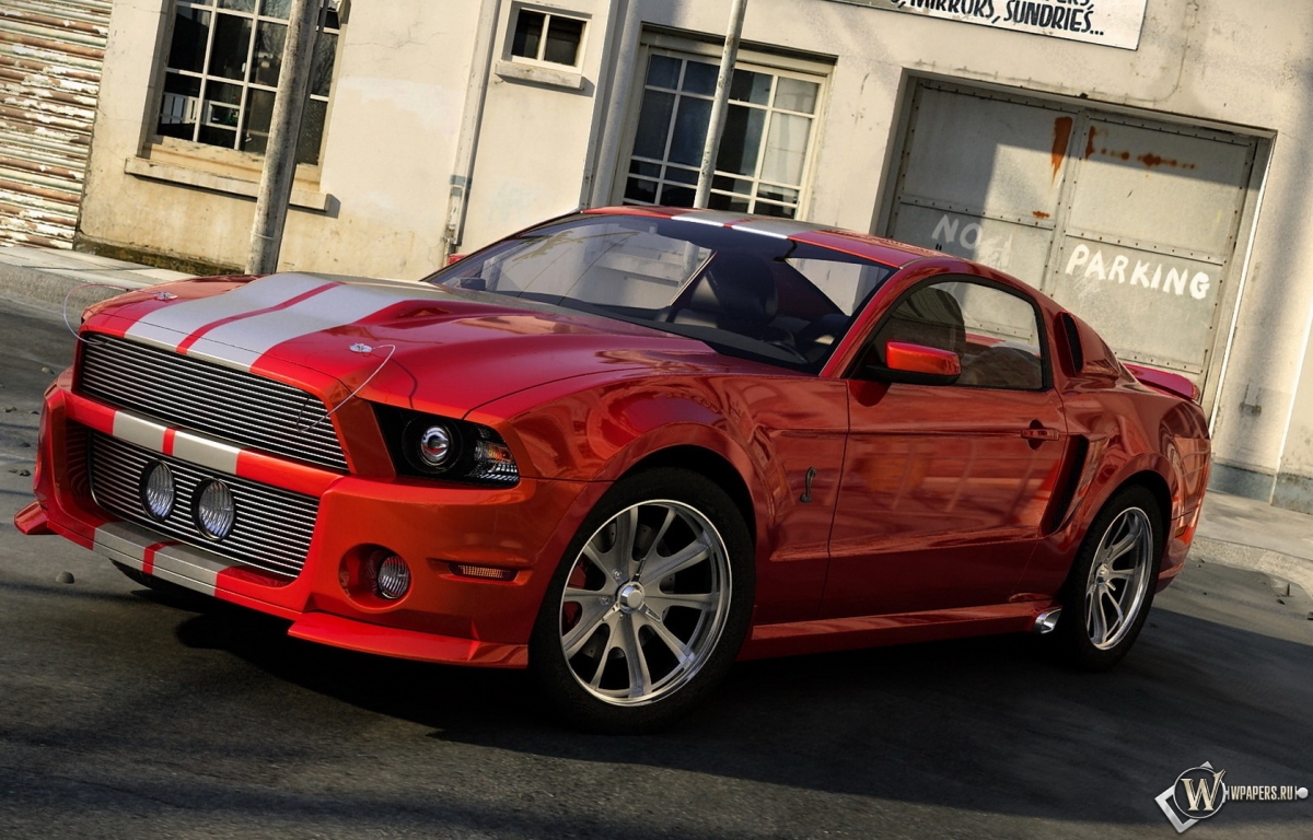 Красный Ford Mustang Custom 1200x768