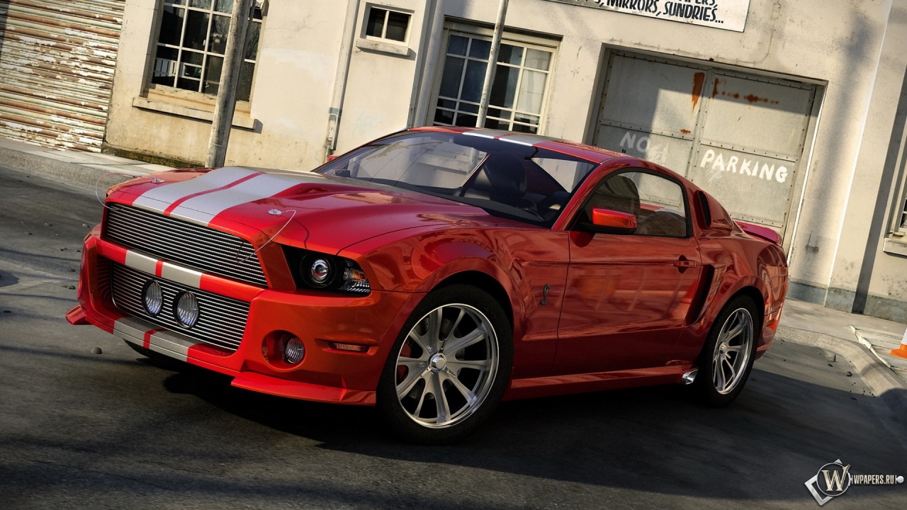 Красный Ford Mustang Custom 1280x720