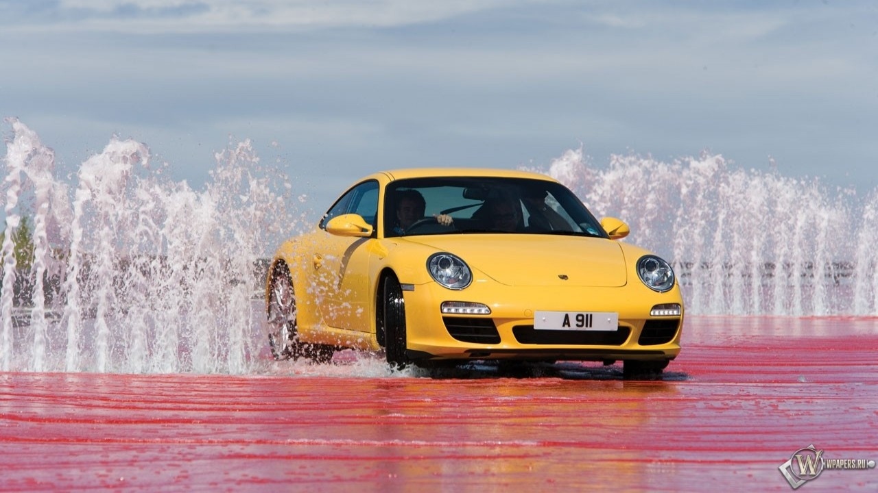 Porsche 911 и фонтаны 1280x720