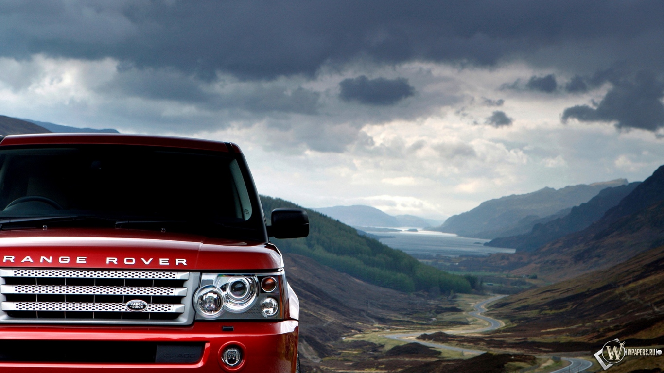 Красный Range Rover 1366x768