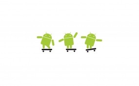 Обои Android на скейтах: Белый фон, Зелёный, Android, Скейт, Компьютерные