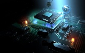 Обои Установка процессора роботом: Робот, Компьютер, Материнская плата, Процессор, Компьютерные-Фэнтези