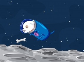 Обои Собака на луне: Космос, Луна, Собака, Мультфильмы