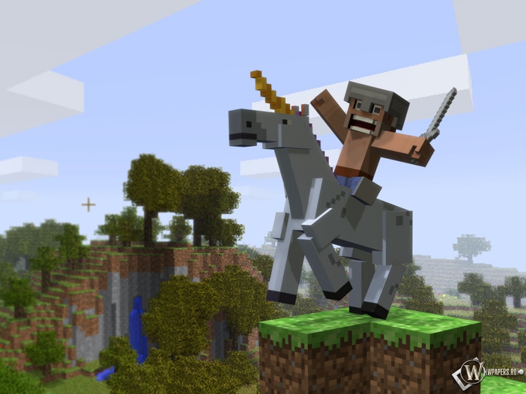 Всадник на коне Minecraft 1024x768