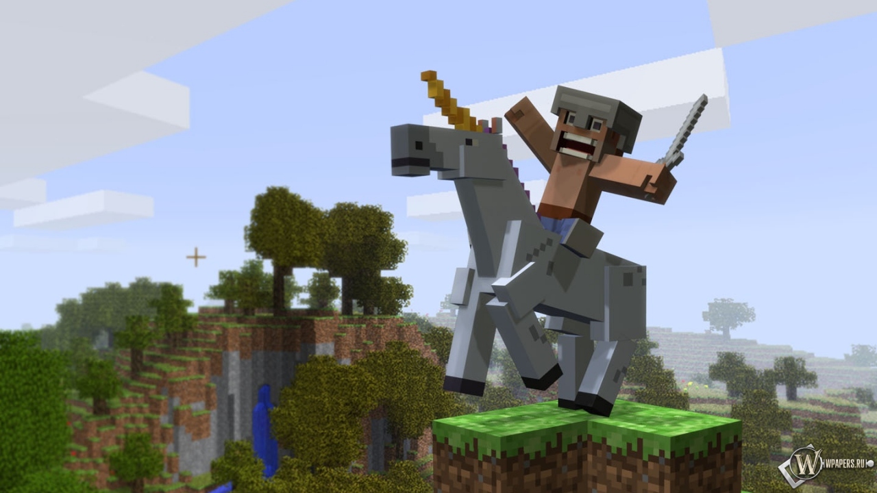 Всадник на коне Minecraft 1280x720