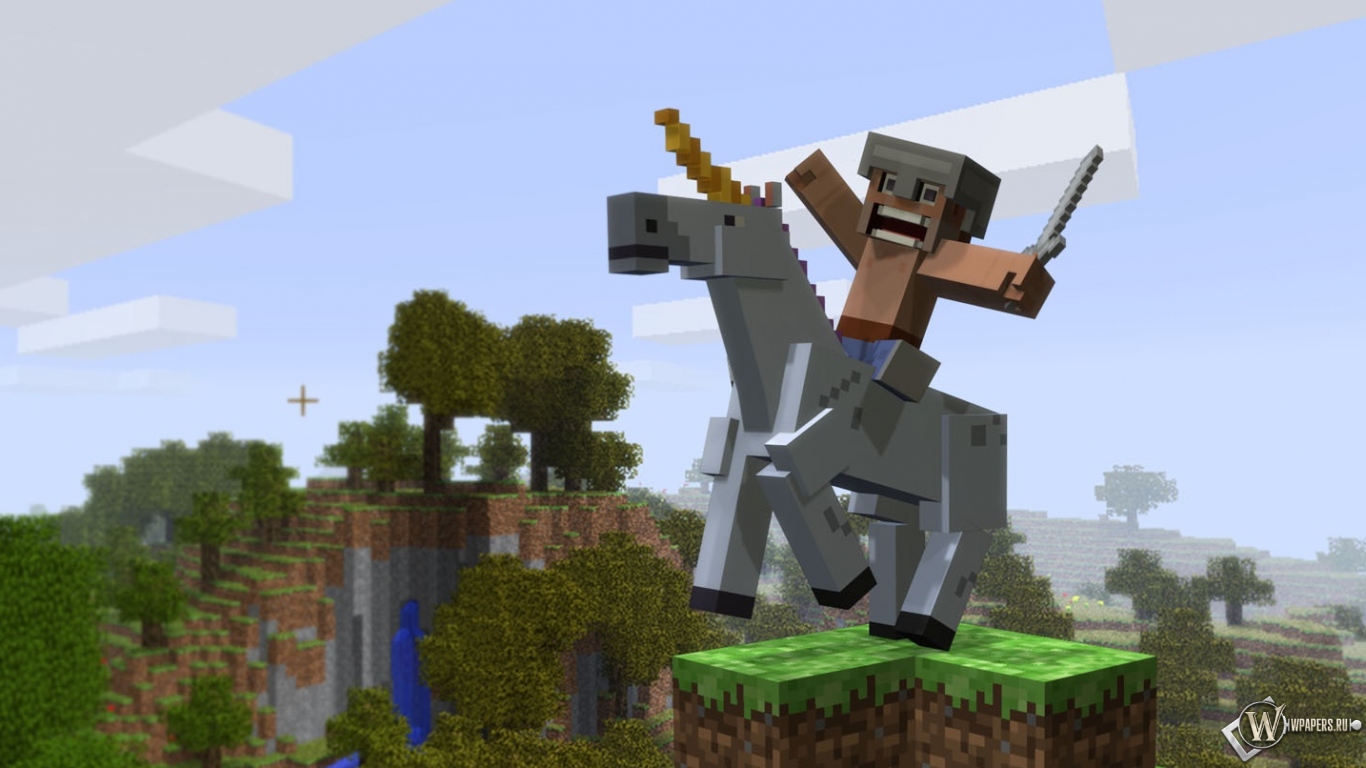 Всадник на коне Minecraft 1366x768