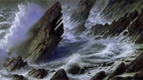 Обои Море-шторм: Волны, Море, Скалы, Берег, Картина, Шторм, Природа
