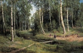 Обои Шишкин ручей в берёзовом лесу: Природа, Картина, Лето, Ручей, Природа