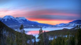 Обои Закатное озеро: Зима, Закат, Озеро, Природа