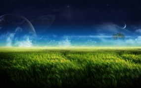 Обои Планета на фоне зелёного луга: Зелень, Природа, Луна, Планета, Природа