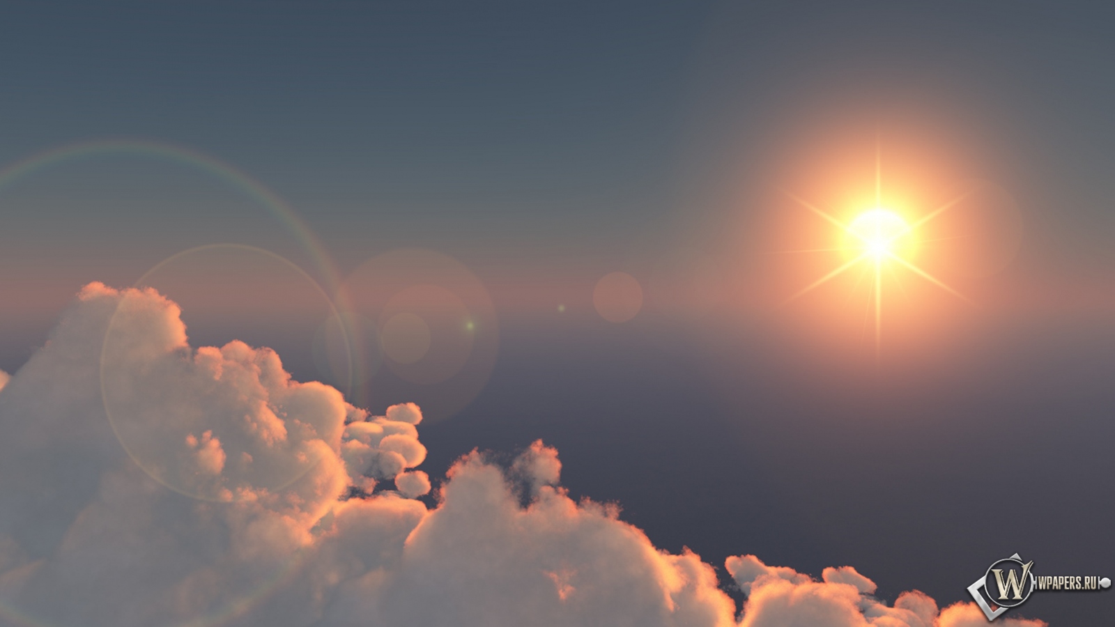Солнце за облаками 1600x900