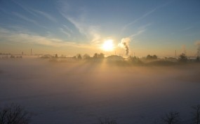 Обои Утренний туман: Зима, Снег, Солнце, Туман, Природа
