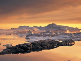 Обои Пролив Диско Гренландия: Лёд, Снег, Камни, Небо, Природа