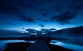 Обои Синяя ночь: Вода, Мост, Ночь, Небо, Синий, Природа