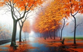 Обои Осенний парк: Природа, Осень, Картина, Рисунок, Парк, Осень