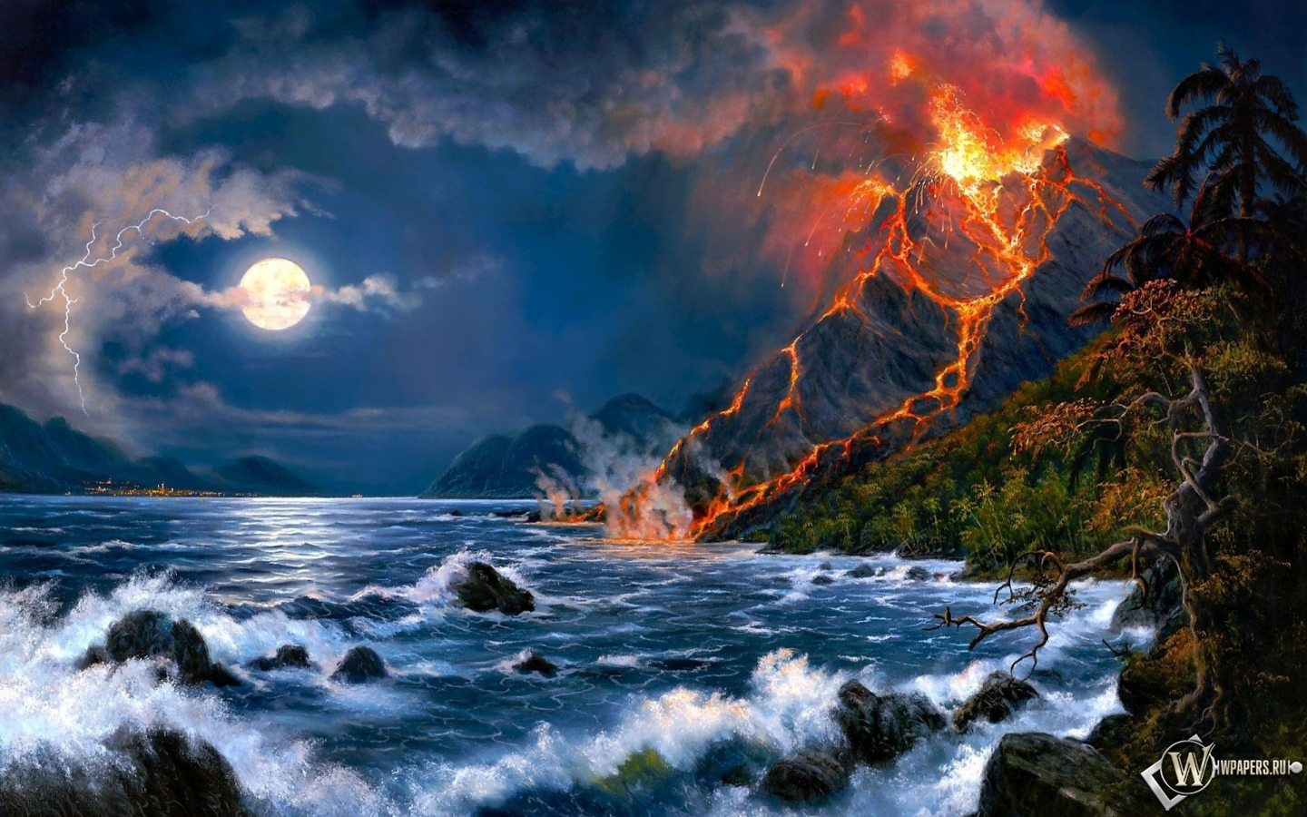 Вулкан в ночи 1440x900