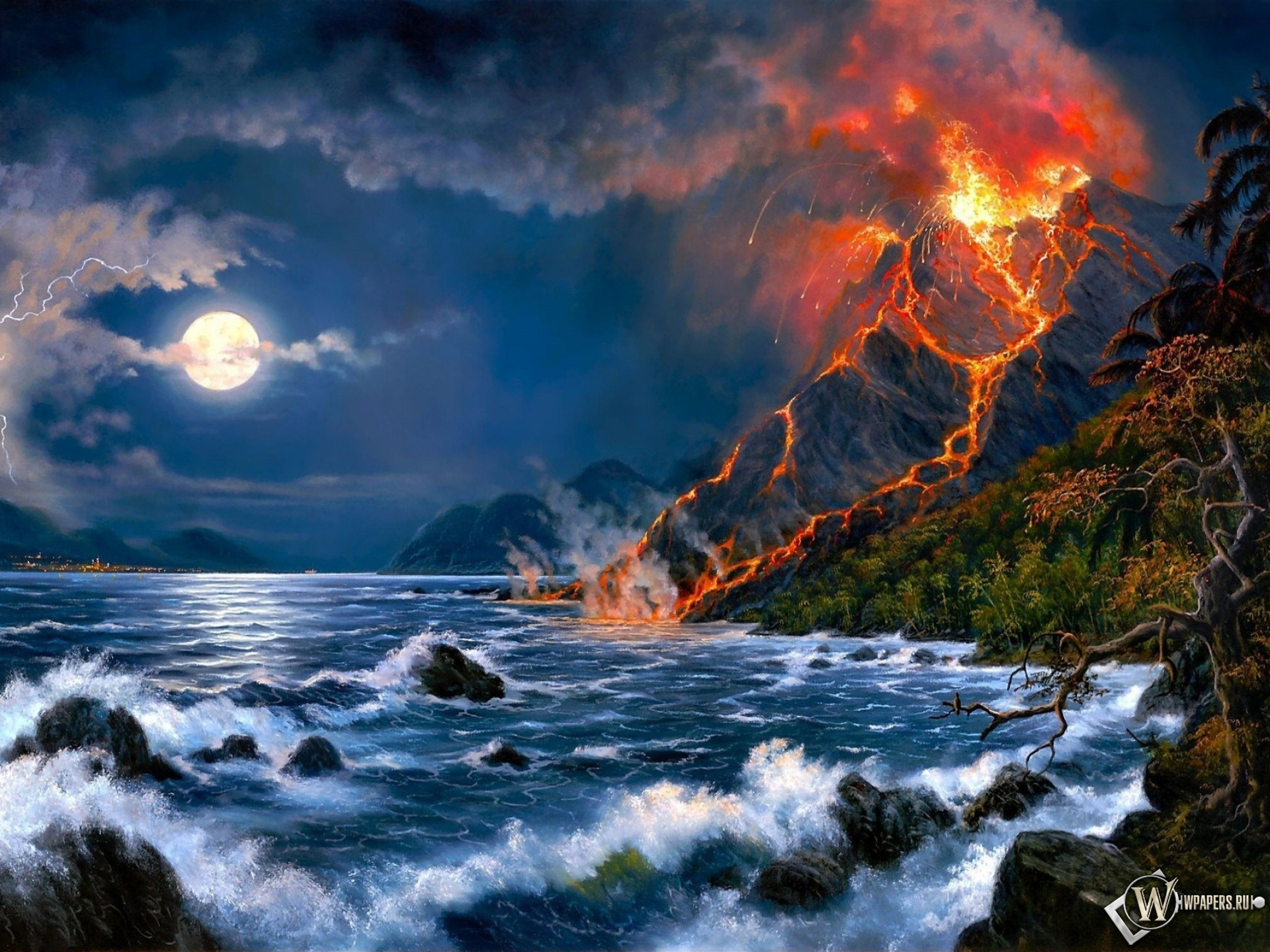 Вулкан в ночи 1920x1440