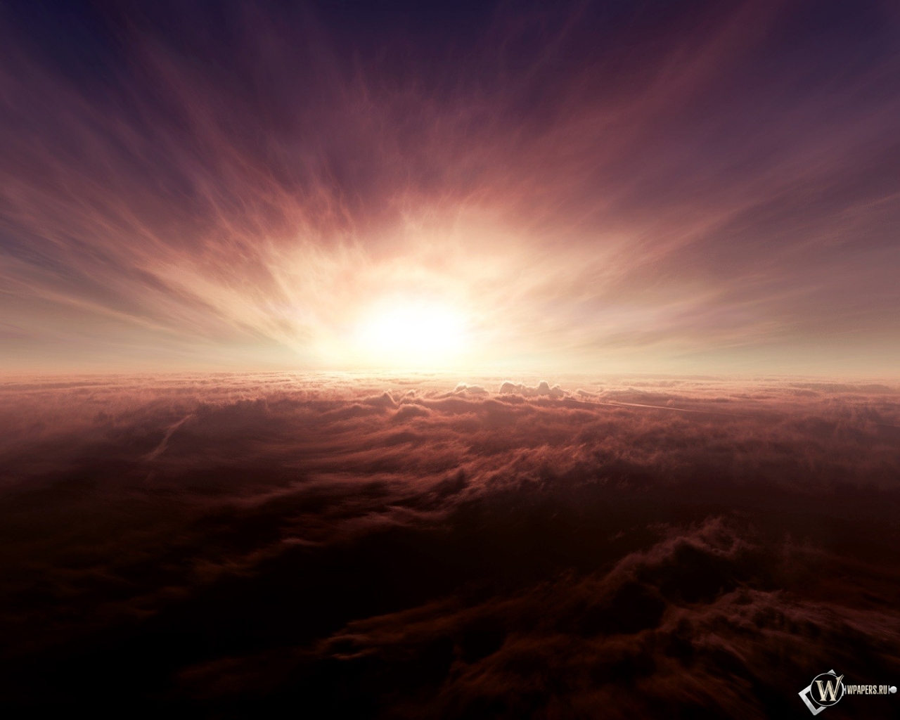 Закат солнца над облаками 1280x1024
