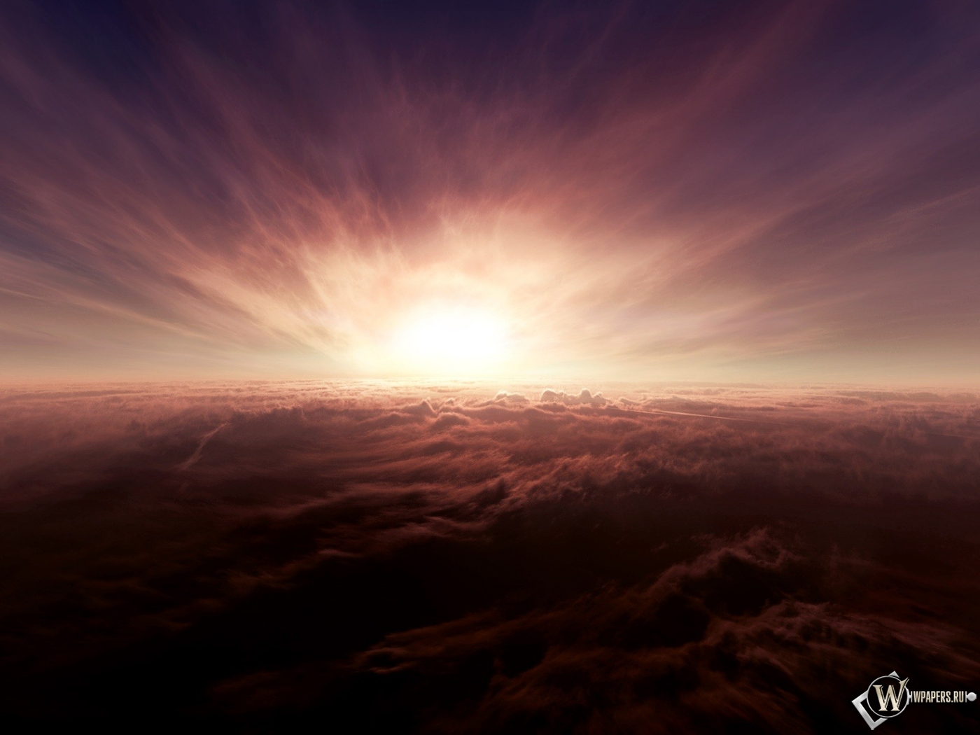 Закат солнца над облаками 1400x1050