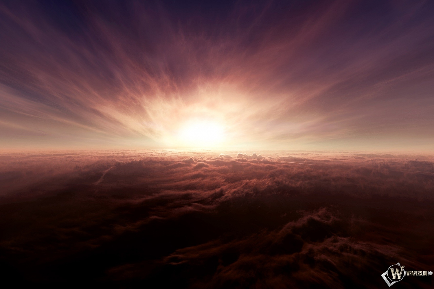 Закат солнца над облаками 1500x1000