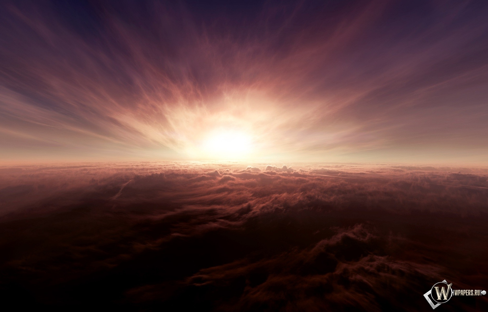 Закат солнца над облаками 1600x1024