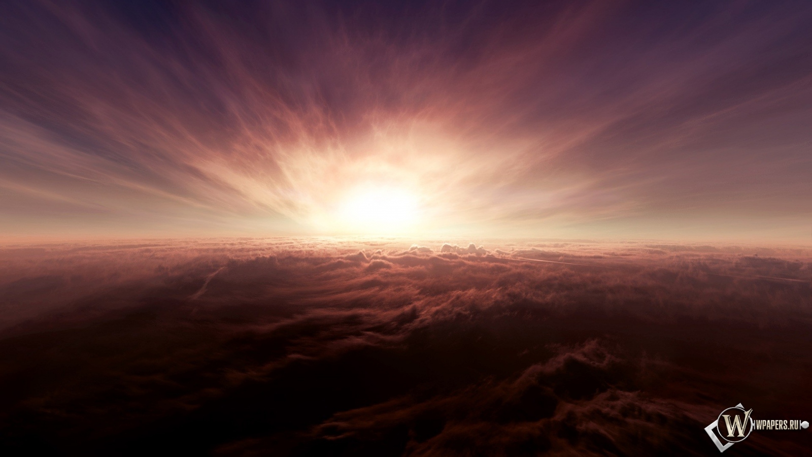 Закат солнца над облаками 1600x900