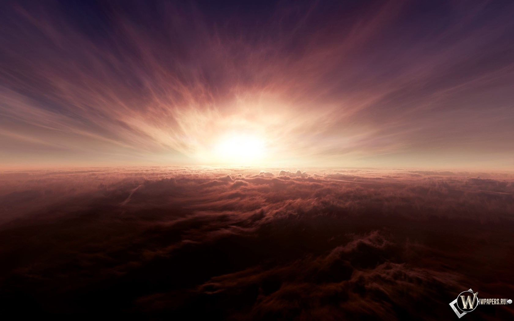 Закат солнца над облаками 1680x1050