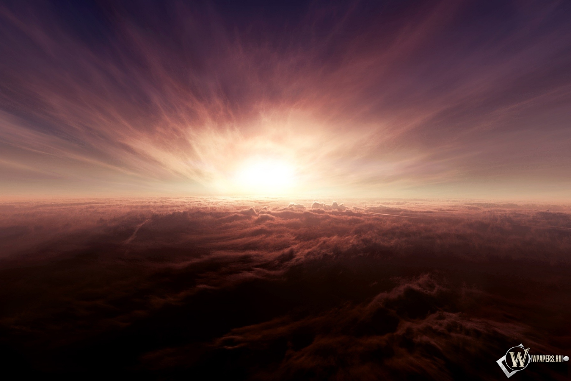 Закат солнца над облаками 1920x1280
