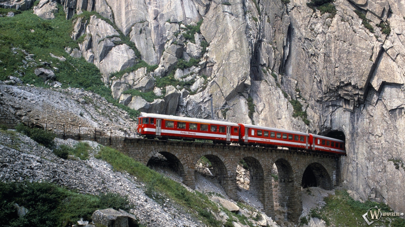 Железная дорога в Швейцарии 1366x768