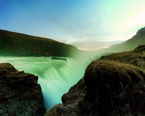 Обои Лазурный водопад: Горы, Свет, Природа, Водопад, Водопады