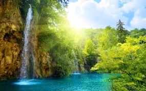 Обои Солнечный водопад: Солнце, Водопад, Водопады