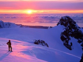 Обои Змний пейзаж в сиреневых тонах: Облака, Зима, Горы, Закат, Новая Зеландия, Зима