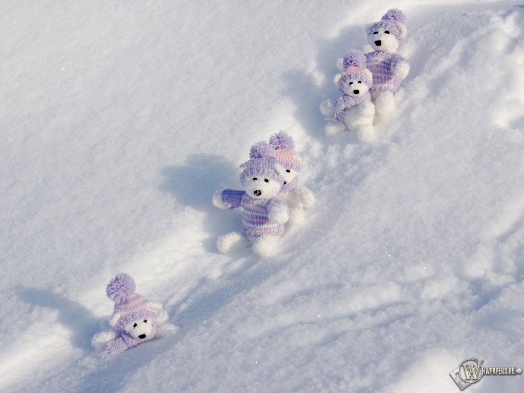 Мишки на снегу 1024x768
