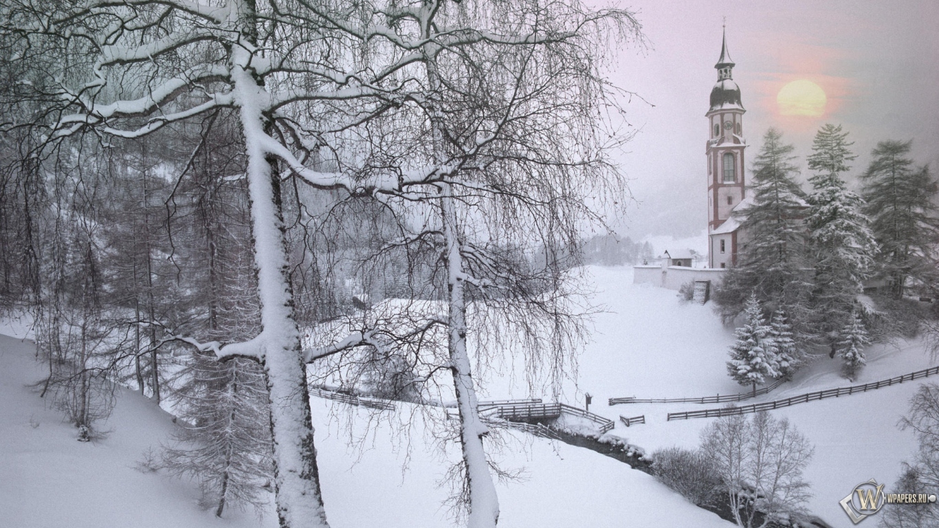 Зима в Тироле Австрия 1366x768