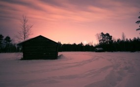 Обои Дом на закате: Зима, Снег, Закат, Дом, Зима