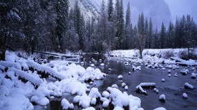 Обои Зимний ручей: Зима, Снег, Лес, Ручей, Зима